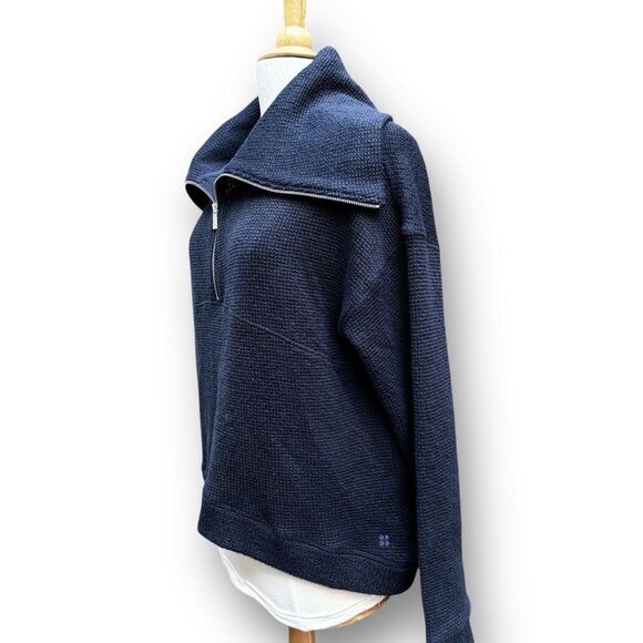 Sweaty Betty Peaceful Ribbed Half Zip Navy Blue Sweatshirt Women's size Small - Picture 13 of 15